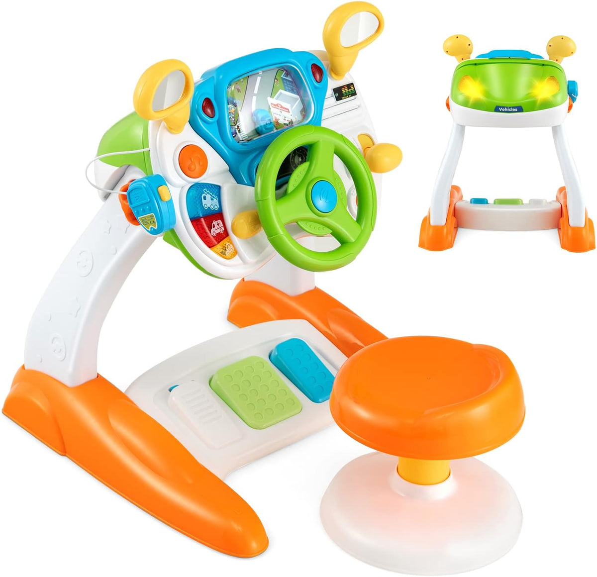 Simulatore di Guida Interattivo per Bambini con Volante, Pedali, Luci, Suoni e Sgabello 🏎️