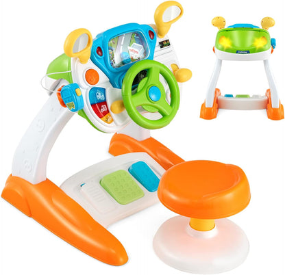 Simulatore di Guida Interattivo per Bambini con Volante, Pedali, Luci, Suoni e Sgabello 🏎️