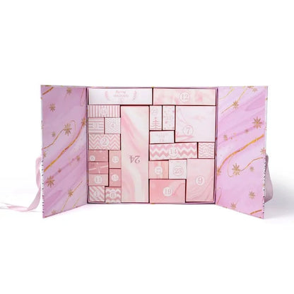 Calendrier de l’Avent Pink Marble 2025 – Boîte de compte à rebours de Noël sur 24 jours