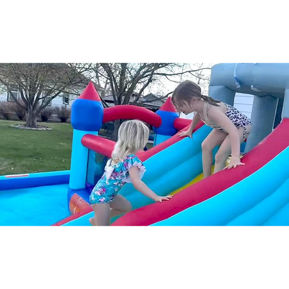 Inflatable Bounce House Water Slide Combo for Kids - 10 in 1 Blow Up Water Park with 580W Blower, 2 Slides with Sprinkler, Water Cannon, Climbing Wall, Football Goal for Backyard Party Gift