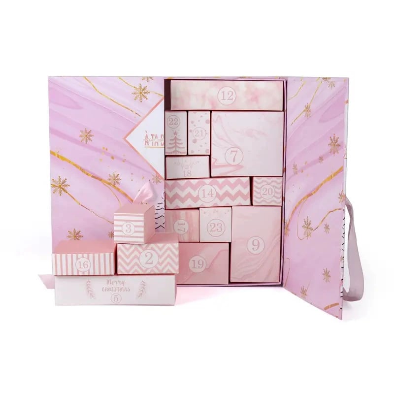 Calendrier de l’Avent Pink Marble 2025 – Boîte de compte à rebours de Noël sur 24 jours