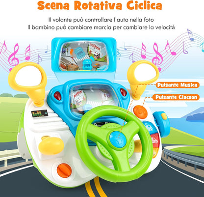 Simulatore di Guida Interattivo per Bambini con Volante, Pedali, Luci, Suoni e Sgabello 🏎️