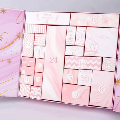 Calendrier de l’Avent Pink Marble 2025 – Boîte de compte à rebours de Noël sur 24 jours
