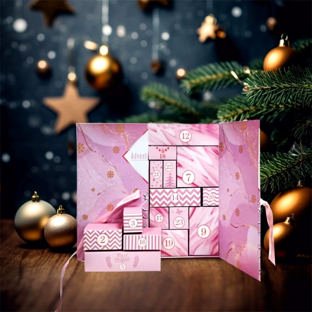Calendrier de l’Avent Pink Marble 2025 – Boîte de compte à rebours de Noël sur 24 jours