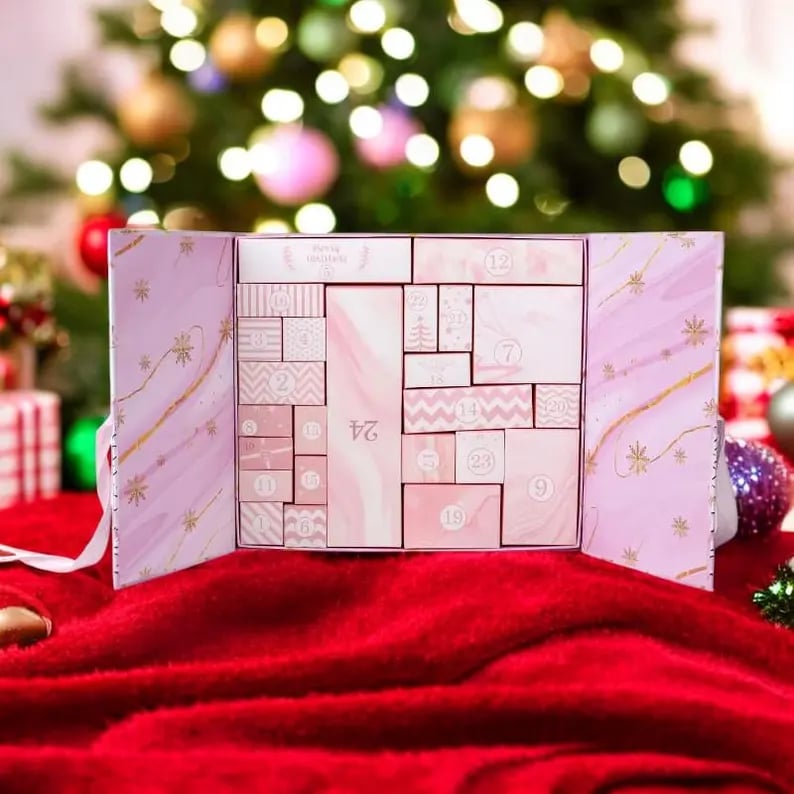 Calendrier de l’Avent Pink Marble 2025 – Boîte de compte à rebours de Noël sur 24 jours