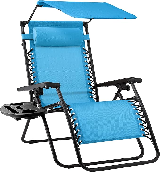 Sedia a Sdraio Reclinabile Zero Gravity Pieghevole da Esterno con Tettuccio Parasole Regolabile ⛱️