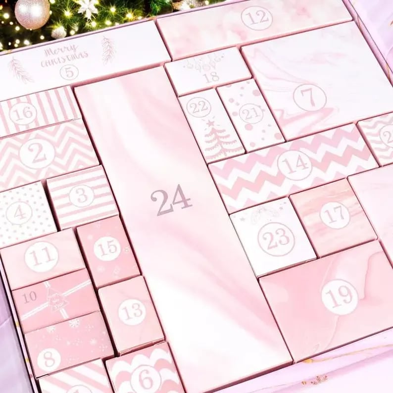 Calendrier de l’Avent Pink Marble 2025 – Boîte de compte à rebours de Noël sur 24 jours