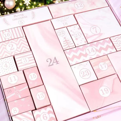 Calendrier de l’Avent Pink Marble 2025 – Boîte de compte à rebours de Noël sur 24 jours