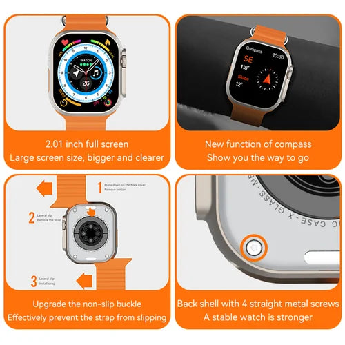 Montre intelligente série Ultra 49 mm, 2,2 pouces, montres de fitness pour femmes et hommes, modes d'exercice, applications de suivi du sommeil, montre résistante à l'eau pour iOS et Android