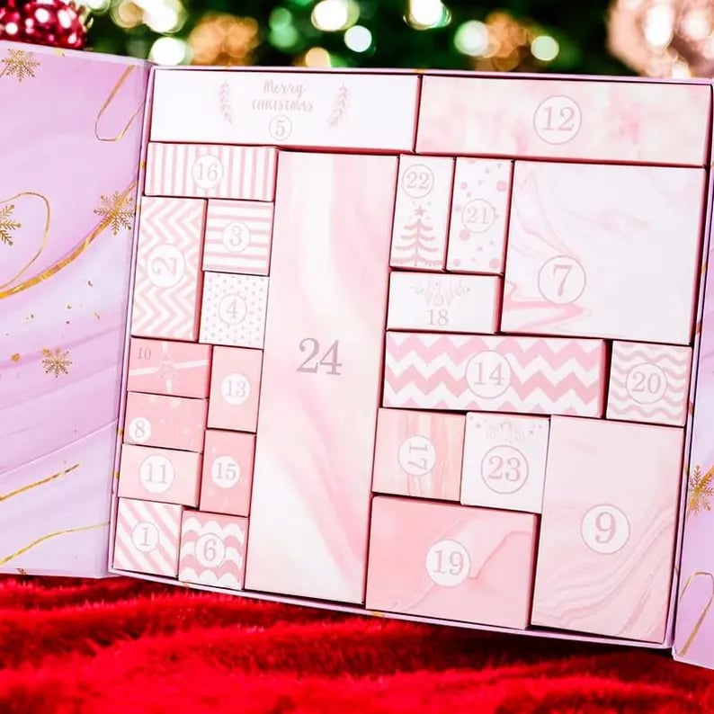 Calendrier de l’Avent Pink Marble 2025 – Boîte de compte à rebours de Noël sur 24 jours