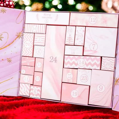Calendrier de l’Avent Pink Marble 2025 – Boîte de compte à rebours de Noël sur 24 jours