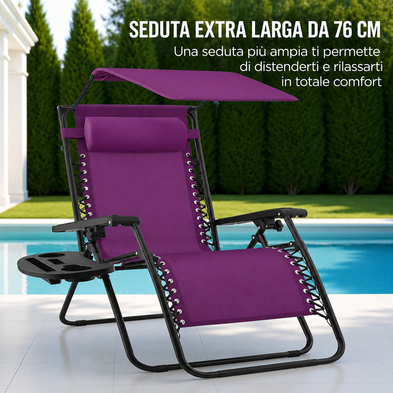 Sedia a Sdraio Reclinabile Zero Gravity Pieghevole da Esterno con Tettuccio Parasole Regolabile ⛱️