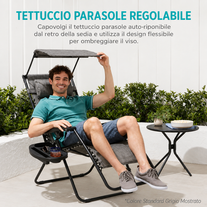 Sedia a Sdraio Reclinabile Zero Gravity Pieghevole da Esterno con Tettuccio Parasole Regolabile ⛱️
