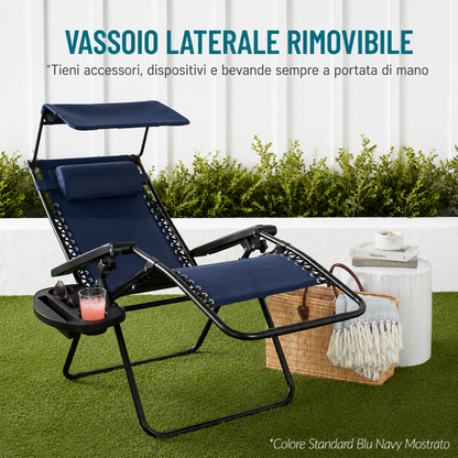 Sedia a Sdraio Reclinabile Zero Gravity Pieghevole da Esterno con Tettuccio Parasole Regolabile ⛱️