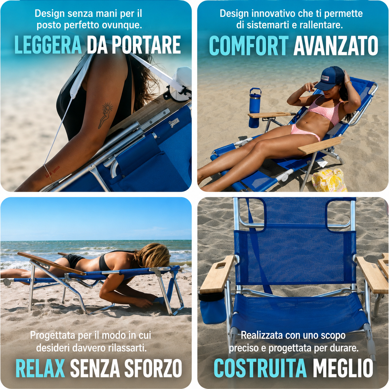Sedia da spiaggia reclinabile portatile 3 in 1 con borsa termica 🎁