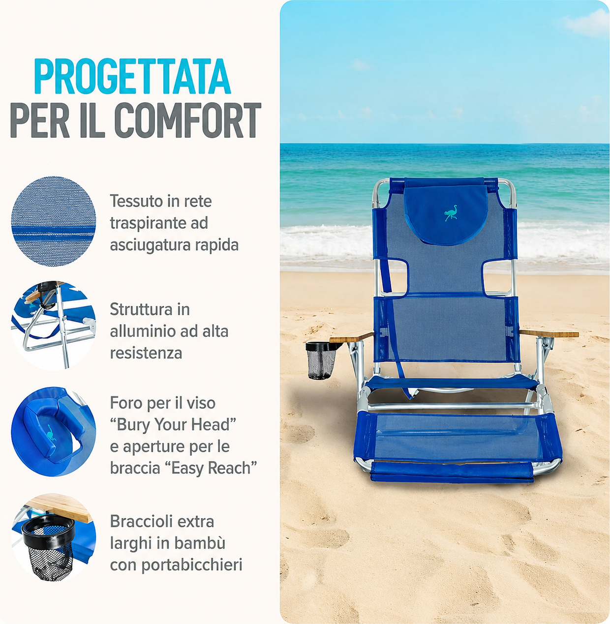 Sedia da spiaggia reclinabile portatile 3 in 1 con borsa termica 🎁
