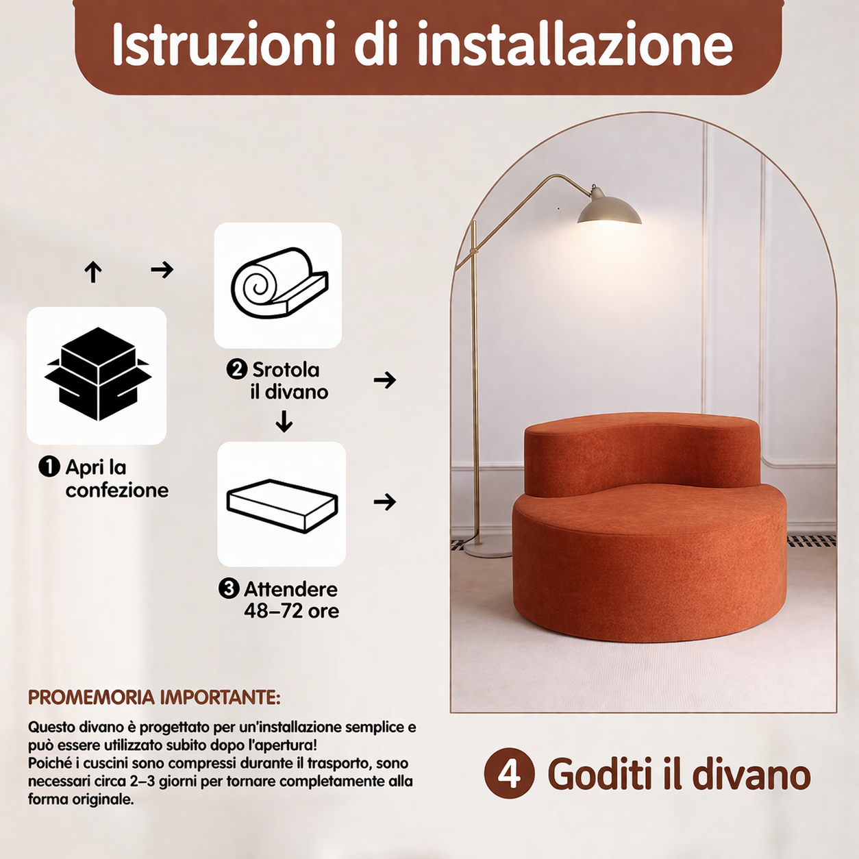 Divano Compatto in Memory Foam – Moderno, Senza Montaggio, per Piccoli Spazi