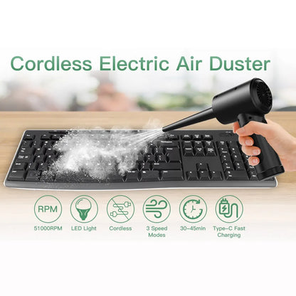 Compressed Air Duster for Computers Protable Cordless Air Blower Computer Cleaning with LED Light for PC Keyboard Crumbs Car