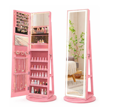 Mobile portagioie da terra con specchio LED, organizer girevole 360°😍