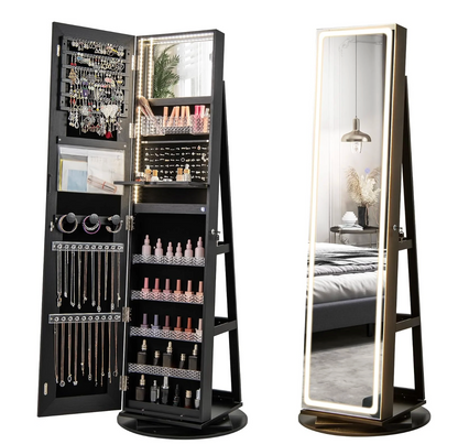 Mobile portagioie da terra con specchio LED, organizer girevole 360°😍