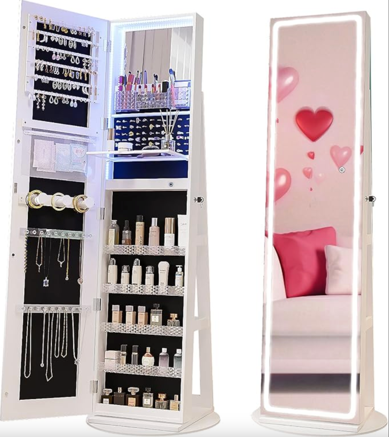 Mobile portagioie da terra con specchio LED, organizer girevole 360° 💄💄