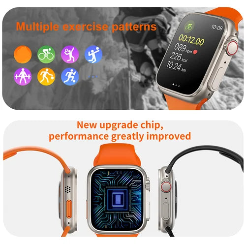 Montre intelligente série Ultra 49 mm, 2,2 pouces, montres de fitness pour femmes et hommes, modes d'exercice, applications de suivi du sommeil, montre résistante à l'eau pour iOS et Android