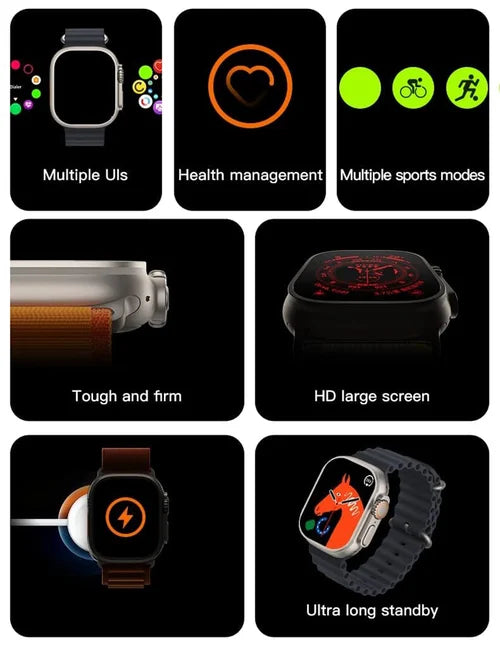 Montre intelligente série Ultra 49 mm, 2,2 pouces, montres de fitness pour femmes et hommes, modes d'exercice, applications de suivi du sommeil, montre résistante à l'eau pour iOS et Android