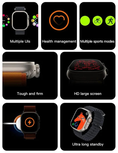 Montre intelligente série Ultra 49 mm, 2,2 pouces, montres de fitness pour femmes et hommes, modes d'exercice, applications de suivi du sommeil, montre résistante à l'eau pour iOS et Android