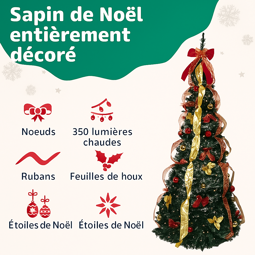 Sapin de Noël pré-décoré – Montez-le en 60 secondes 🎅