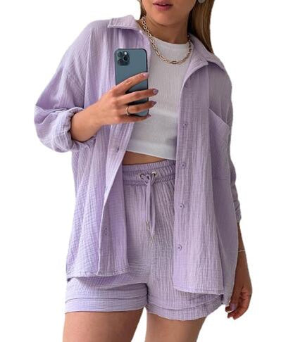 Chemise à manches longues en deux pièces pour femmes